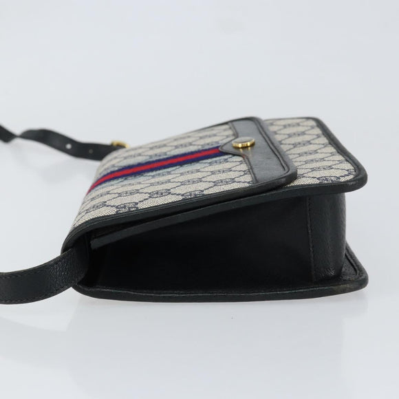 GUCCI GG Supreme Sherry Line Shoulder Bag PVC Navy Gold Red Auth 152645