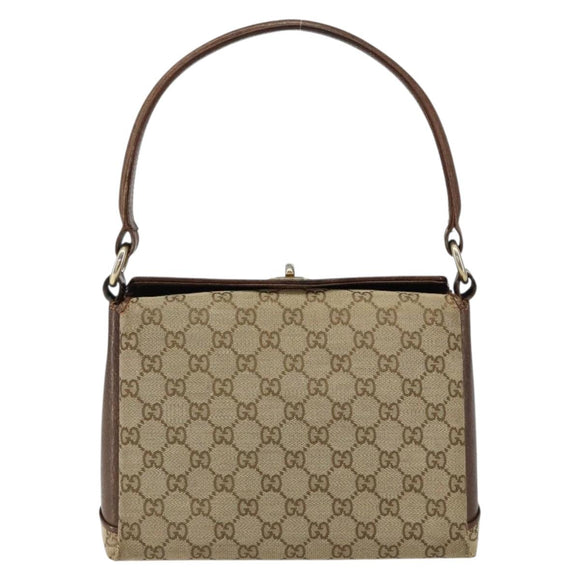 GUCCI GG Canvas Hand Bag Beige Gold Auth 152647