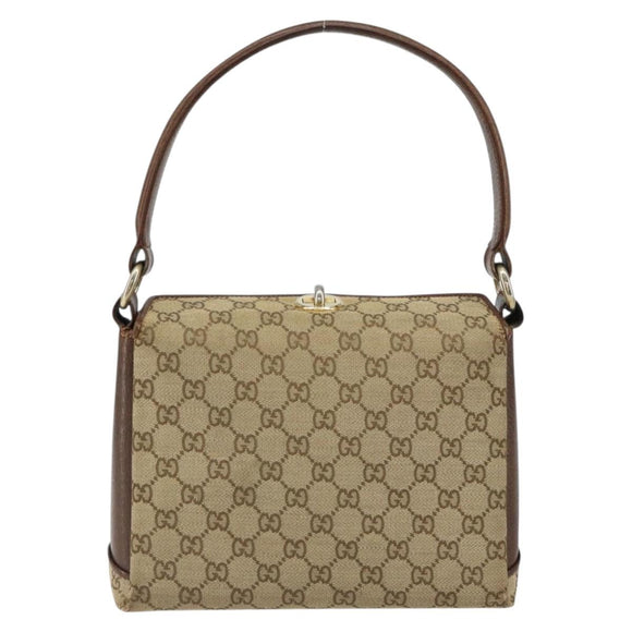 GUCCI GG Canvas Hand Bag Beige Gold Auth 152647