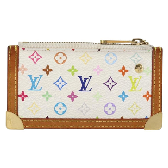 LOUIS VUITTON Monogram Multicolor Pochette Cles Geldbörse Weiß M92655 Auth 152662