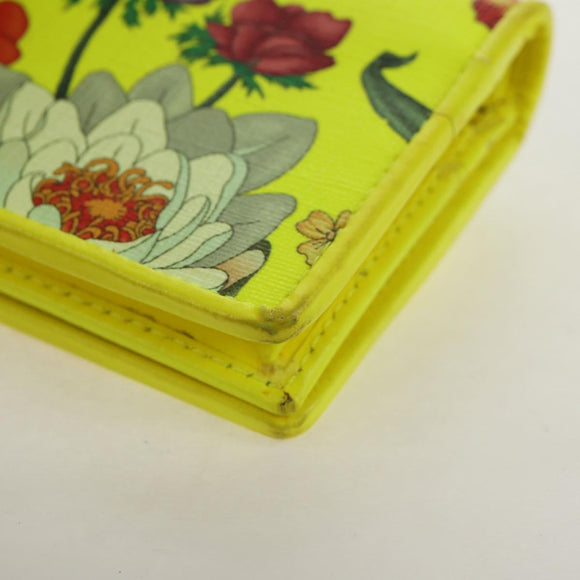 GUCCI Floral Bifold Wallet Leather Yellow 536353 Auth 152674A