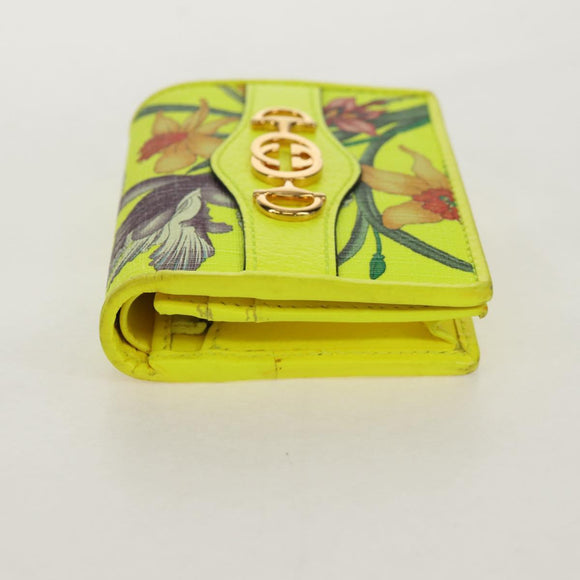 GUCCI Floral Bifold Wallet Leather Yellow 536353 Auth 152674A