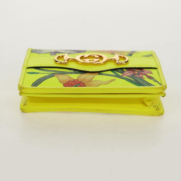 GUCCI Floral Bifold Wallet Leather Yellow 536353 Auth 152674A
