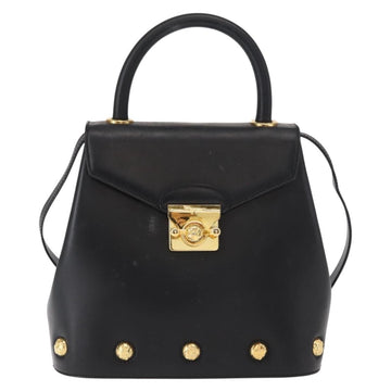 Salvatore Ferragamo Hand Bag Leather 2way Black Gold Auth 152685 - 0