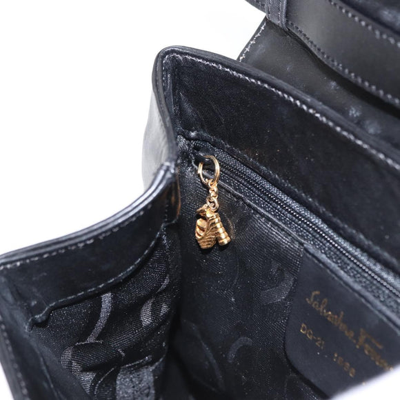 Salvatore Ferragamo Hand Bag Leather 2way Black Gold Auth 152685