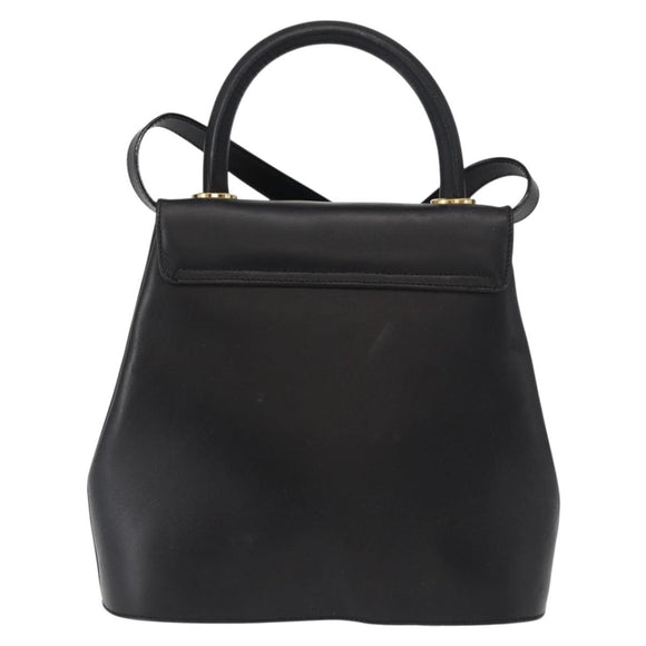 Salvatore Ferragamo Hand Bag Leather 2way Black Gold Auth 152685