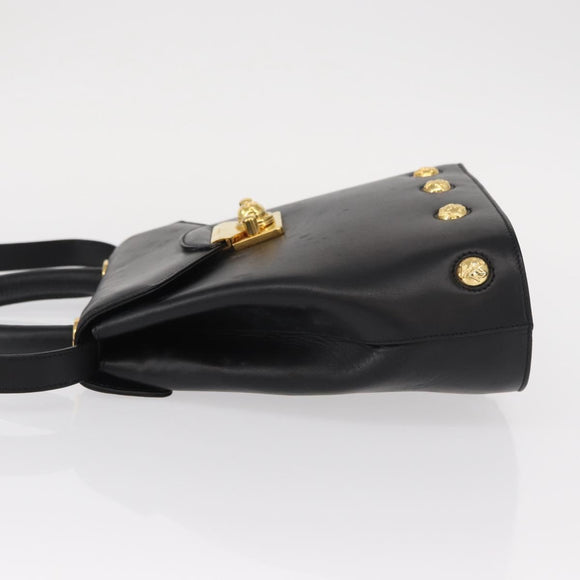 Salvatore Ferragamo Hand Bag Leather 2way Black Gold Auth 152685