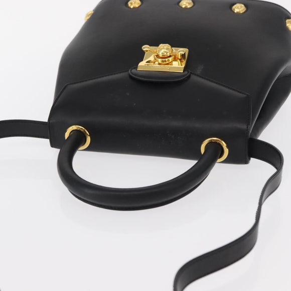 Salvatore Ferragamo Hand Bag Leather 2way Black Gold Auth 152685