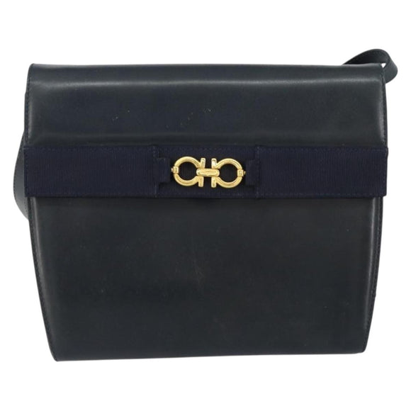 Salvatore Ferragamo Shoulder Bag Leather Black Gold Auth 152686