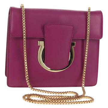 Salvatore Ferragamo Chain Shoulder Bag Leather Purple Gold Auth 152688V