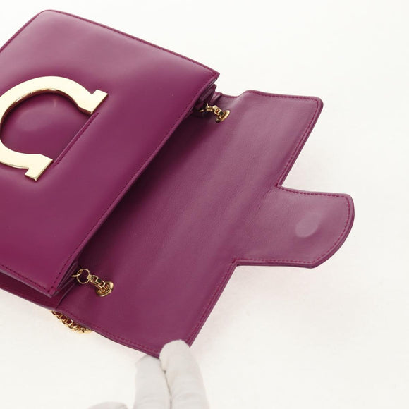 Salvatore Ferragamo Chain Shoulder Bag Leather Purple Gold Auth 152688V