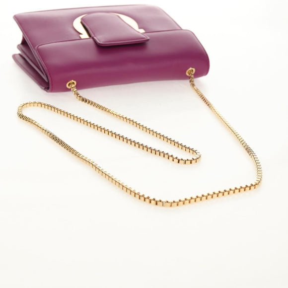 Salvatore Ferragamo Chain Shoulder Bag Leather Purple Gold Auth 152688V