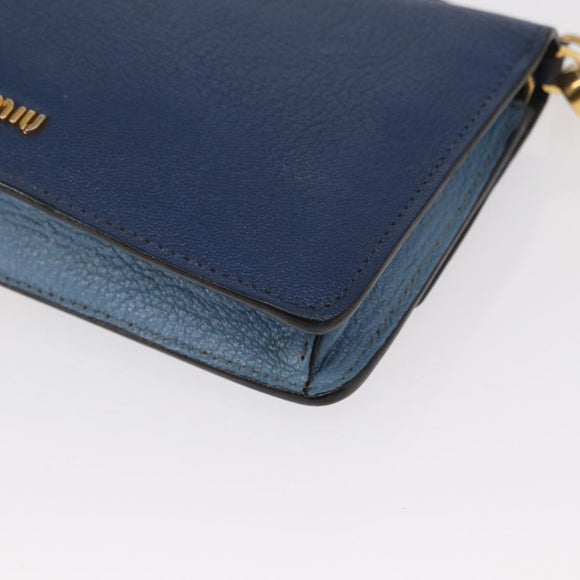 Miu Miu Shoulder Bag Leather Blue Gold Auth 152690