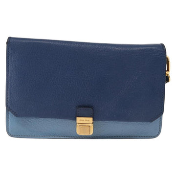 Miu Miu Shoulder Bag Leather Blue Gold Auth 152690 - 0