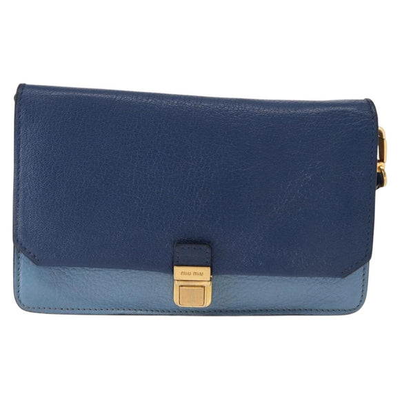 Miu Miu Shoulder Bag Leather Blue Gold Auth 152690