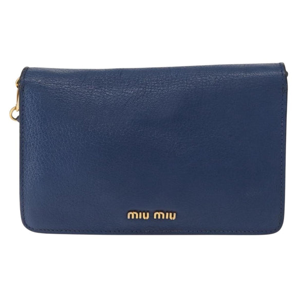 Miu Miu Shoulder Bag Leather Blue Gold Auth 152690