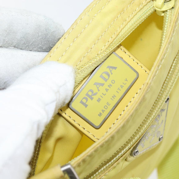 PRADA Shoulder Bag Nylon Yellow Silver Auth 152691
