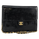 CHANEL Chain Shoulder Bag Patent leather Black Gold CC Auth 152693-1