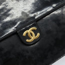 CHANEL Chain Shoulder Bag Patent leather Black Gold CC Auth 152693-17