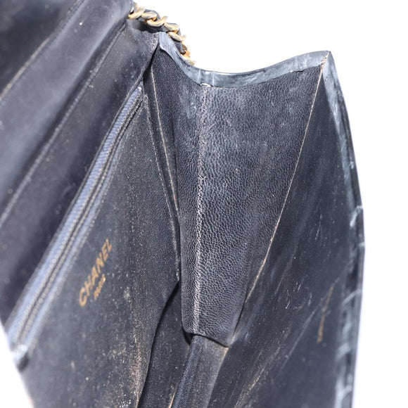 CHANEL Chain Shoulder Bag Patent leather Black Gold CC Auth 152693