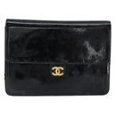 CHANEL Chain Shoulder Bag Patent leather Black Gold CC Auth 152693-13