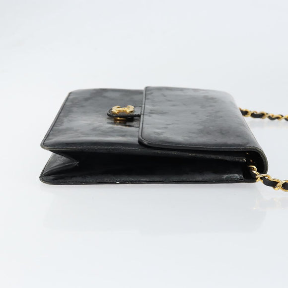 CHANEL Chain Shoulder Bag Patent leather Black Gold CC Auth 152693