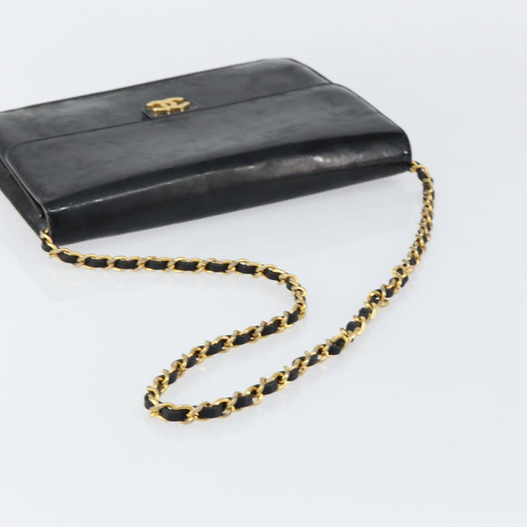 CHANEL Chain Shoulder Bag Patent leather Black Gold CC Auth 152693