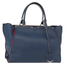 FENDI Trois Jules Hand Bag Leather Navy Silver Auth 152694-1