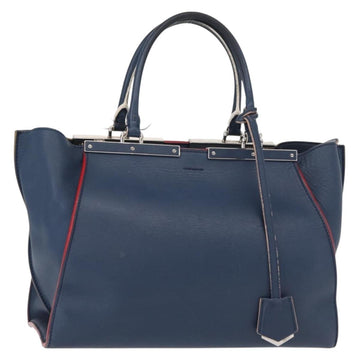 FENDI Trois Jules Hand Bag Leather Navy Silver Auth 152694