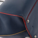 FENDI Trois Jules Hand Bag Leather Navy Silver Auth 152694-14