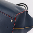 FENDI Trois Jules Hand Bag Leather Navy Silver Auth 152694-15