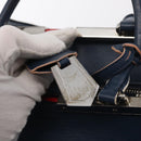 FENDI Trois Jules Hand Bag Leather Navy Silver Auth 152694-9