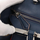 FENDI Trois Jules Hand Bag Leather Navy Silver Auth 152694-10