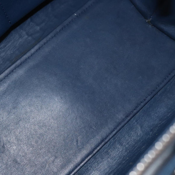 FENDI Trois Jules Hand Bag Leather Navy Silver Auth 152694