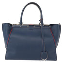 FENDI Trois Jules Hand Bag Leather Navy Silver Auth 152694-13
