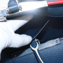 FENDI Trois Jules Hand Bag Leather Navy Silver Auth 152694-21