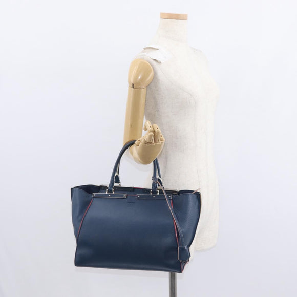 FENDI Trois Jules Hand Bag Leather Navy Silver Auth 152694