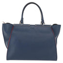 FENDI Trois Jules Hand Bag Leather Navy Silver Auth 152694-2