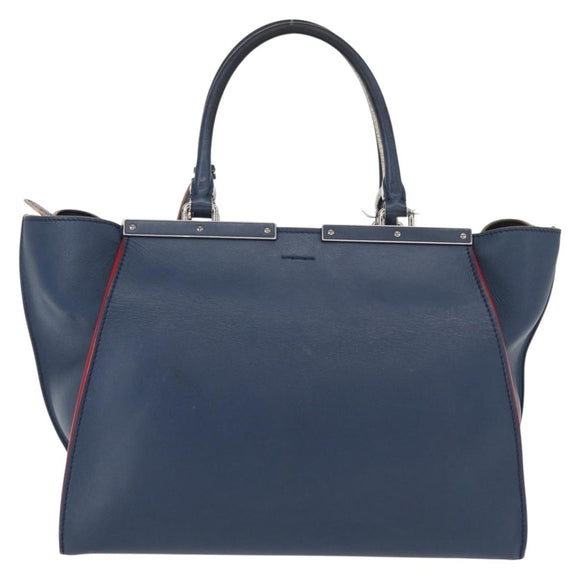 FENDI Trois Jules Hand Bag Leather Navy Silver Auth 152694