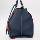 FENDI Trois Jules Hand Bag Leather Navy Silver Auth 152694-3