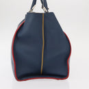 FENDI Trois Jules Hand Bag Leather Navy Silver Auth 152694-4