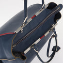 FENDI Trois Jules Hand Bag Leather Navy Silver Auth 152694-6