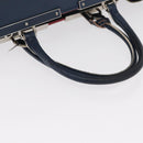 FENDI Trois Jules Hand Bag Leather Navy Silver Auth 152694-7