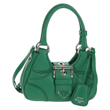 PRADA Moon Bag Hand Bag Leather 2way Green Silver Auth 152696SAM