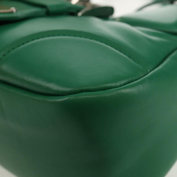 PRADA Moon Bag Hand Bag Leather 2way Green Silver Auth 152696SAM