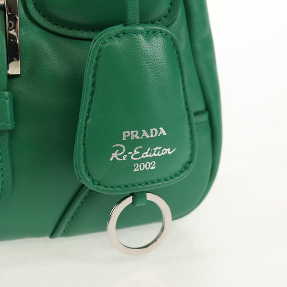 PRADA Moon Bag Hand Bag Leather 2way Green Silver Auth 152696SAM