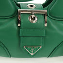 PRADA Moon Bag Hand Bag Leather 2way Green Silver Auth 152696SAM-23