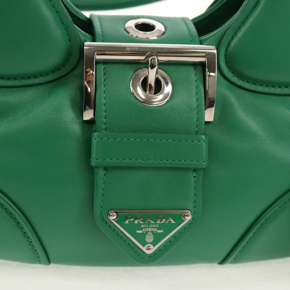 PRADA Moon Bag Hand Bag Leather 2way Green Silver Auth 152696SAM