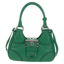 PRADA Moon Bag Hand Bag Leather 2way Green Silver Auth 152696SAM-14