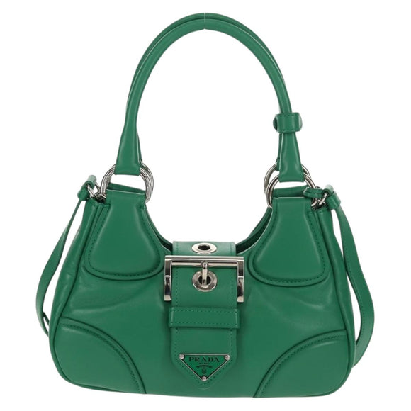 PRADA Moon Bag Hand Bag Leather 2way Green Silver Auth 152696SAM